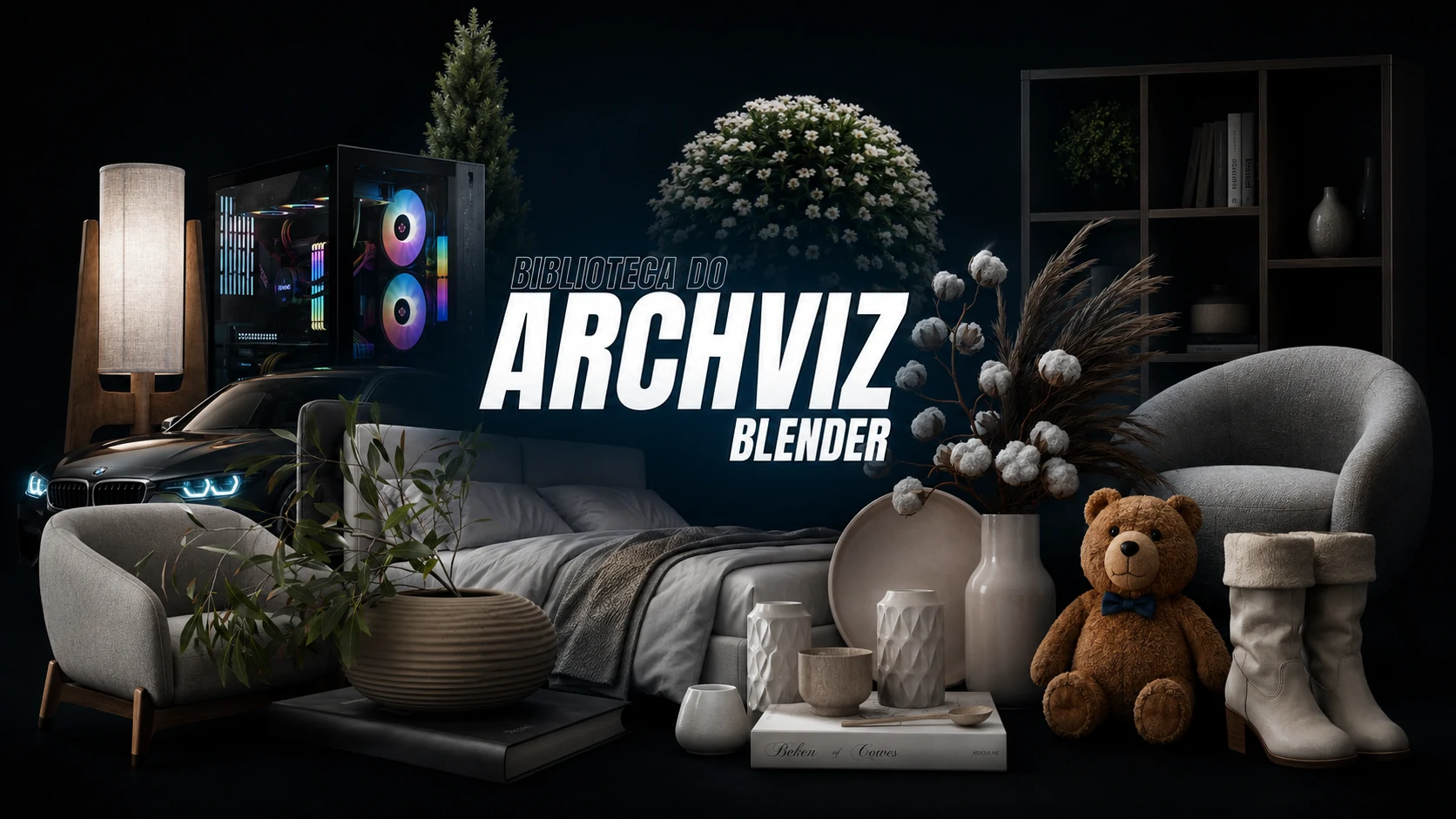 Assets da Biblioteca do Archviz preparados para projetos no Blender